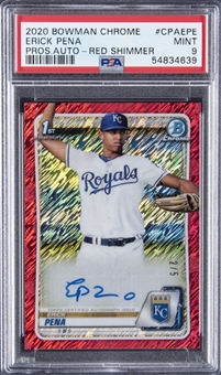 2020 Bowman Chrome Red Shimmer Prospect Autographs #CPA-EPE Erick Pena Signed Rookie Card (#2/5) - PSA MINT 9 
